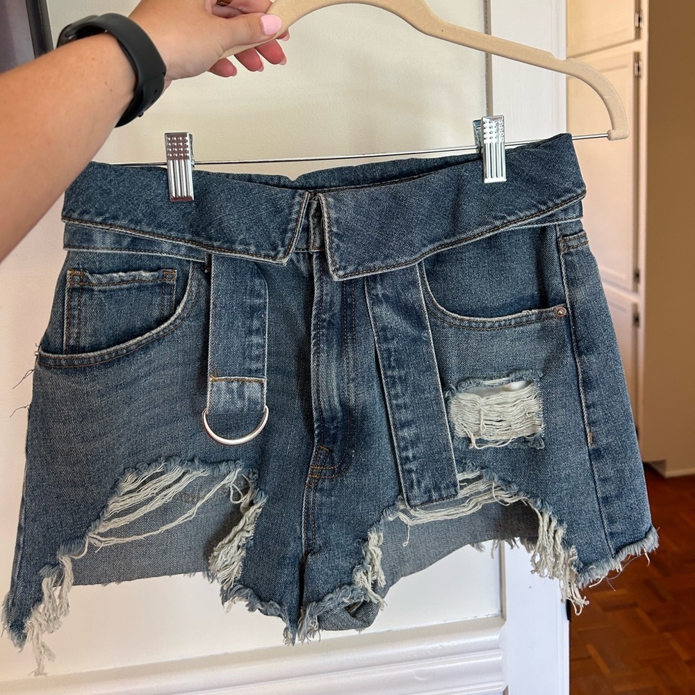 Forever 21 Blue Distressed Jean Shorts with Belt